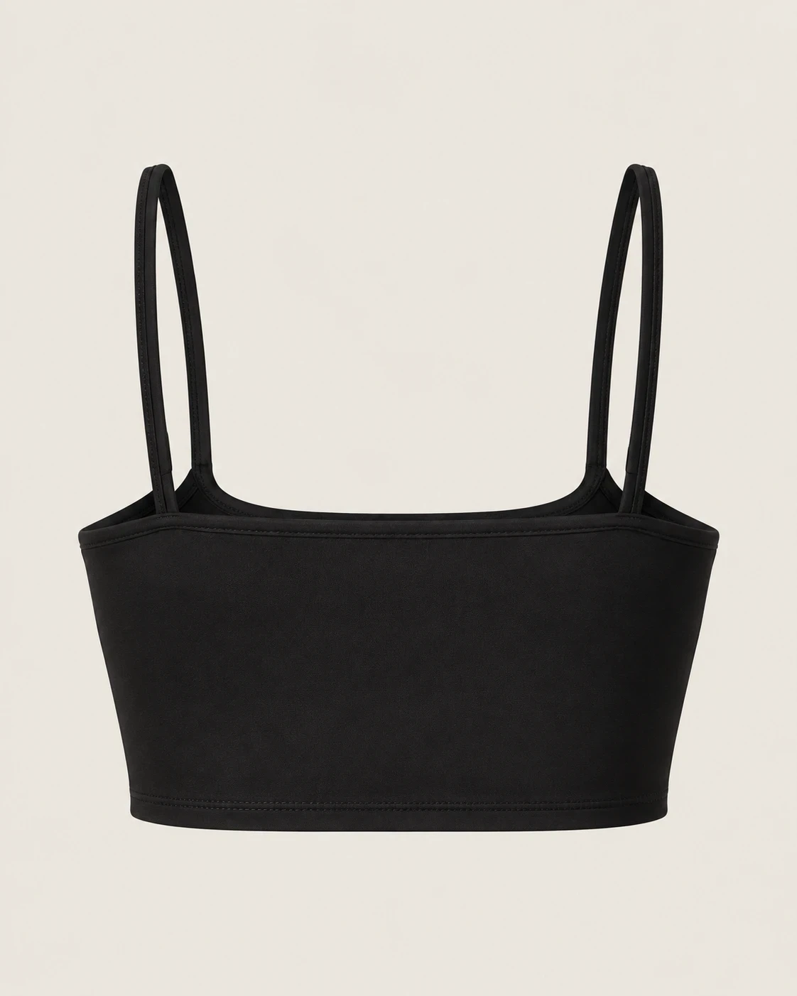 The black VEYVU sports bra, back view.